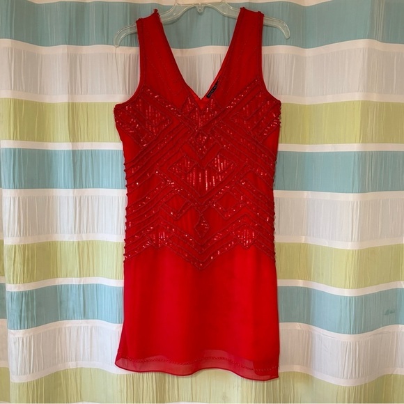 Red Beaded Cocktail Dress Y2K Sleeveless Sz Small - Picture 2 of 9